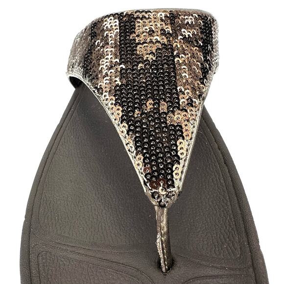Fitflop Lulu Thong-Toe Sandal/Flip Flop Sz 8 Brown Sequin Arch Support Cushioned - Picture 10 of 13